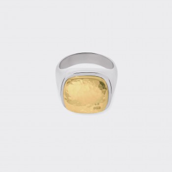 Chevalière Coussin Martelée : Argent 925/Or Jaune 18ct