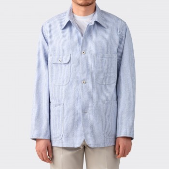 “JACKSON” Jaspé Cotton Twill Jacket : White/Blue