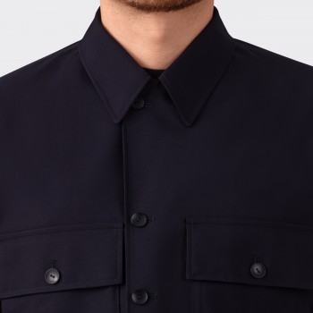 “VERNON” Antique Wool Gabardine Shirt Jacket : Dark Navy