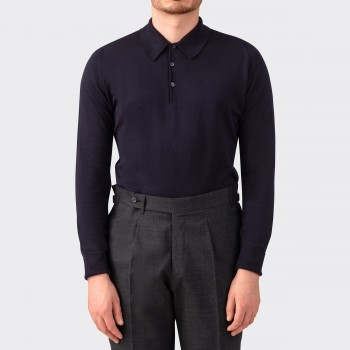 Long Sleeves Cotton Polo Shirt : Dark Navy