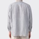 Linen & Coton Band Collar Shirt : Navy/White