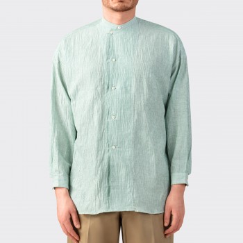 Chemise Col Officier Lin & Coton : Vert/Blanc