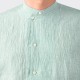 Linen & Coton Band Collar Shirt : Green/White