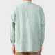 Chemise Col Officier Lin & Coton : Vert/Blanc