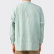 Linen & Coton Band Collar Shirt : Green/White