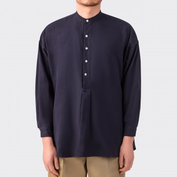 Cotton Melange Popover Shirt : Dark Navy