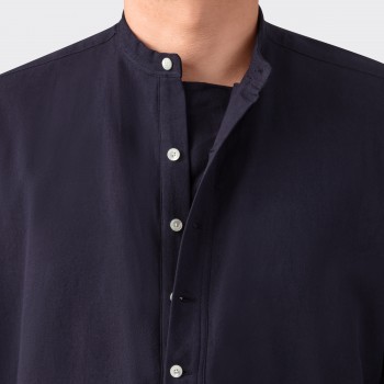 Cotton Melange Popover Shirt : Dark Navy