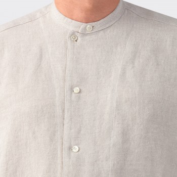 Washed Linen Band Collar Shirt : Ecru