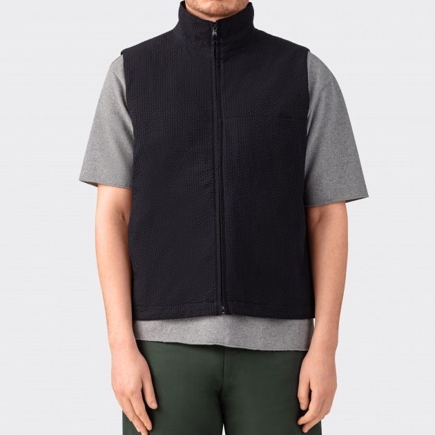 Gilet “Track” Seersucker : Noir