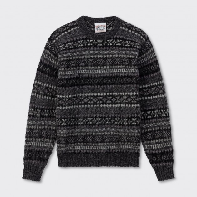 Jamieson s Brushed Fair Isle Sweater Dark Grey