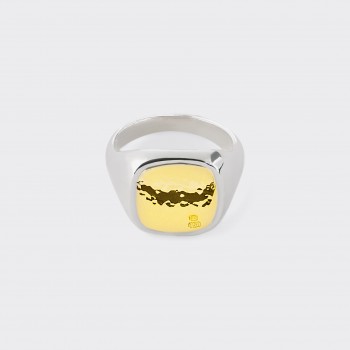 Mini Chevalière Coussin Martelée : Argent 925/Or Jaune 18ct