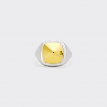 Mini Chevalière Coussin Clou : Argent 925/ Or Jaune 18ct