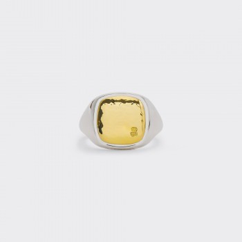 Mini Chevalière Coussin Martelée : Argent 925/Or Jaune 18ct