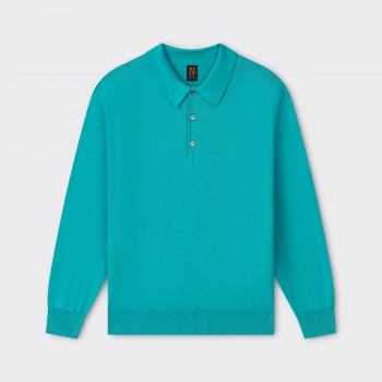 Batoner : Polo Manches Longues en Coton Sea Island : Turquoise
