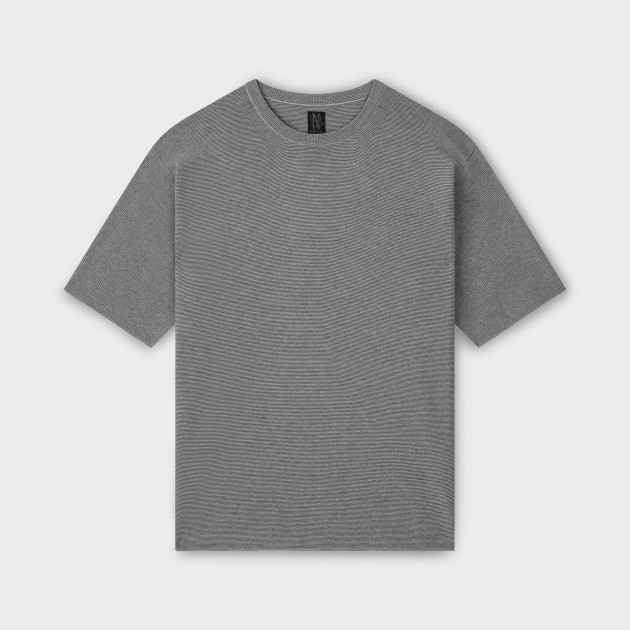 T-shirt en Coton à Fines Rayures : Gris