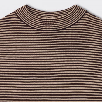 T-shirt Col Montant à Rayures : Marron/Beige