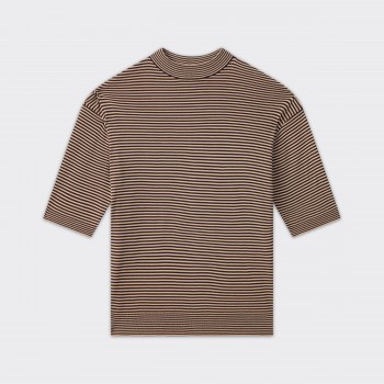 T-shirt Col Montant à Rayures : Marron/Beige