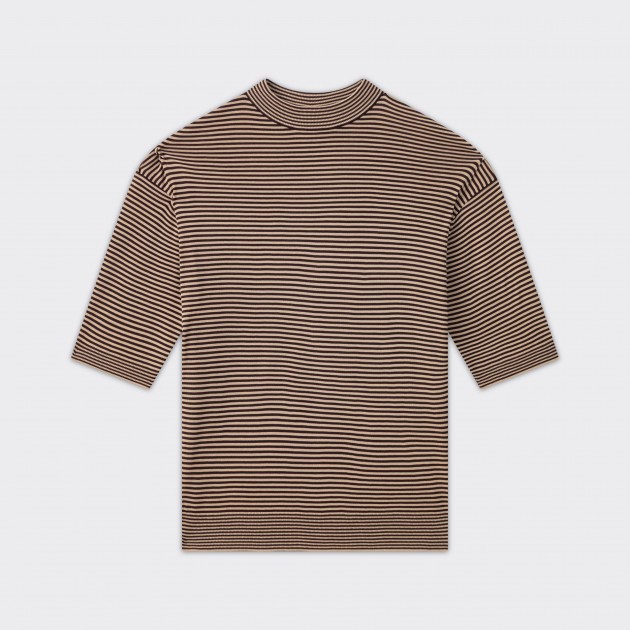 Stripes Mock Neck T-shirt : Brown/Beige