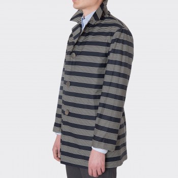 “MONOCLE S” Twill Jersey Overcoat : Navy/Off White