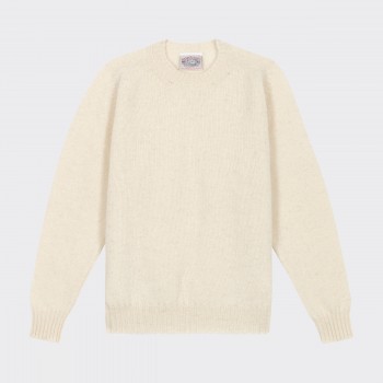 Pull Col Rond Laine Peignée : Ecru Naturel