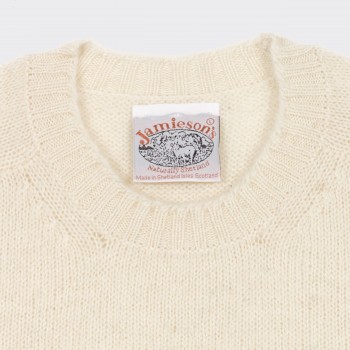 Pull Col Rond Laine Peignée : Ecru Naturel