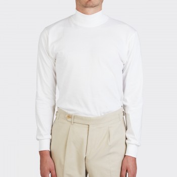 T-Shirt Fin Col Cheminée  : Blanc