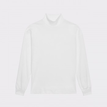 T-Shirt Fin Col Cheminée : Blanc