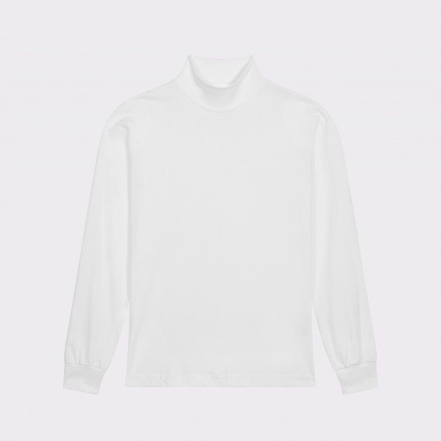 T-Shirt Fin Col Cheminée : Blanc