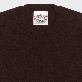 Pull Col Rond Laine Peignée : Chocolat