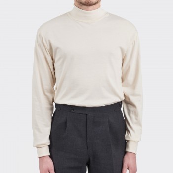 T-shirt Fin Col Cheminé : Ecru