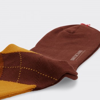 Chaussettes Courtes Argyle Coton : Marron/Jaune