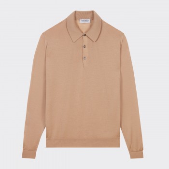 Polo Manches Longues Laine Mérinos : Camel Clair