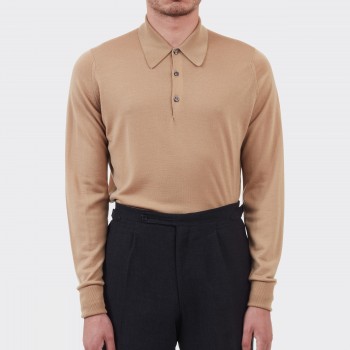 Polo Manches Longues Laine Mérinos : Camel Clair