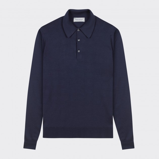 Merino Wool Long Sleeves Polo Shirt : Navy