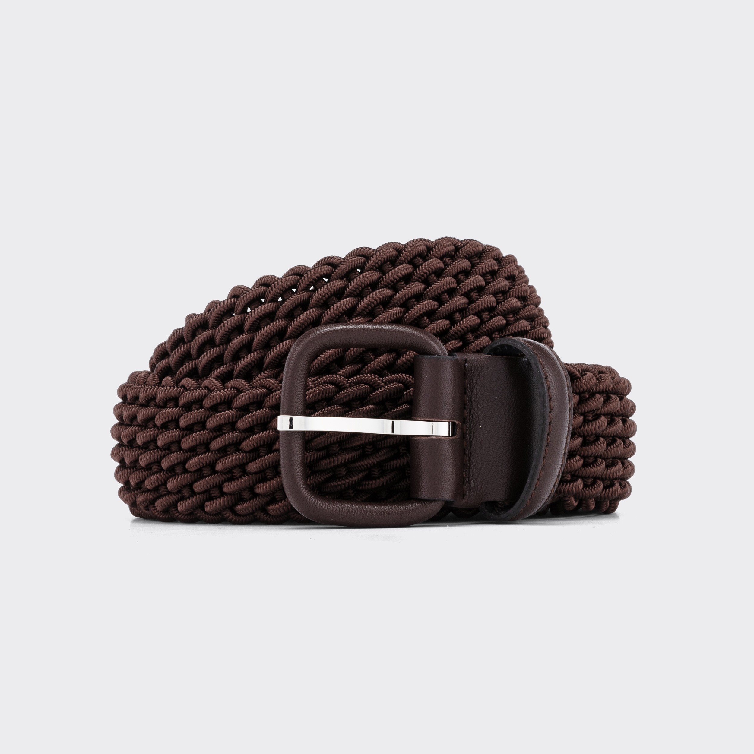 Anderson's Leather-Trimmed Woven Elastic Belt - Navy, Gray