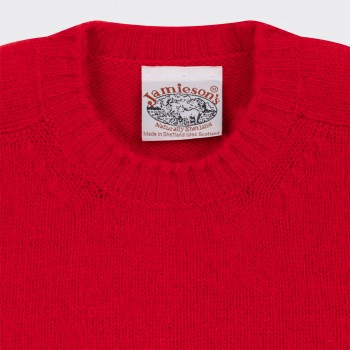 Pull Col Rond Laine Peignée : Rouge