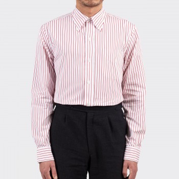 Chemise Col Boutonné Rayures : Blanc/Rouge