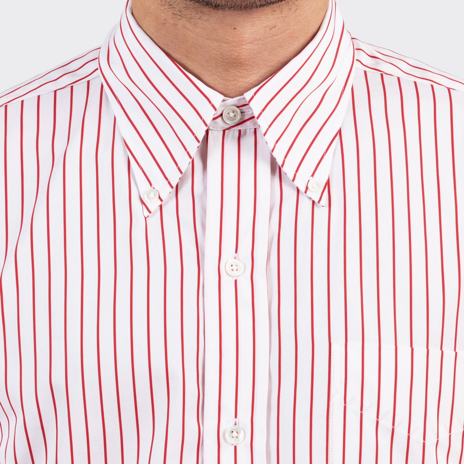BEIGE : Stripes Button-Down Shirt : White/Red