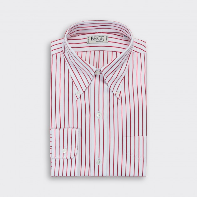 Chemise Col Boutonné Rayures : Blanc/Rouge