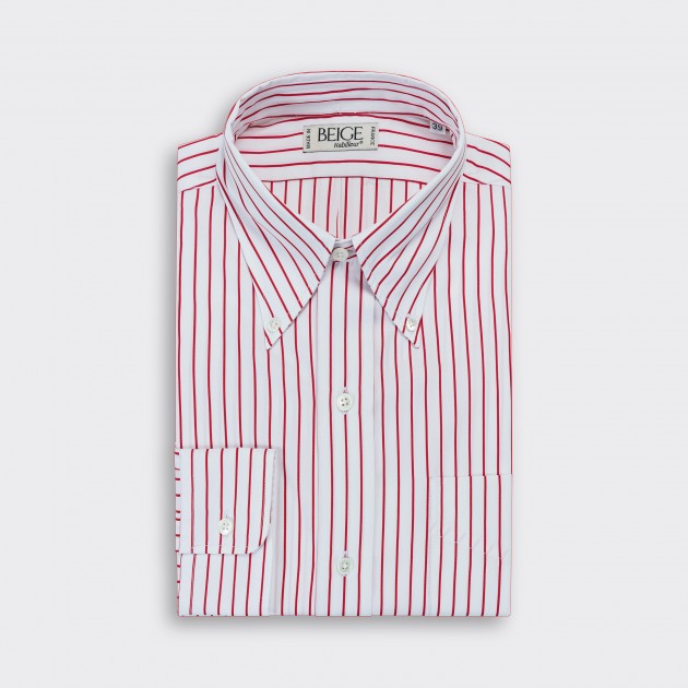 Stripes Button-Down Shirt : White/Red