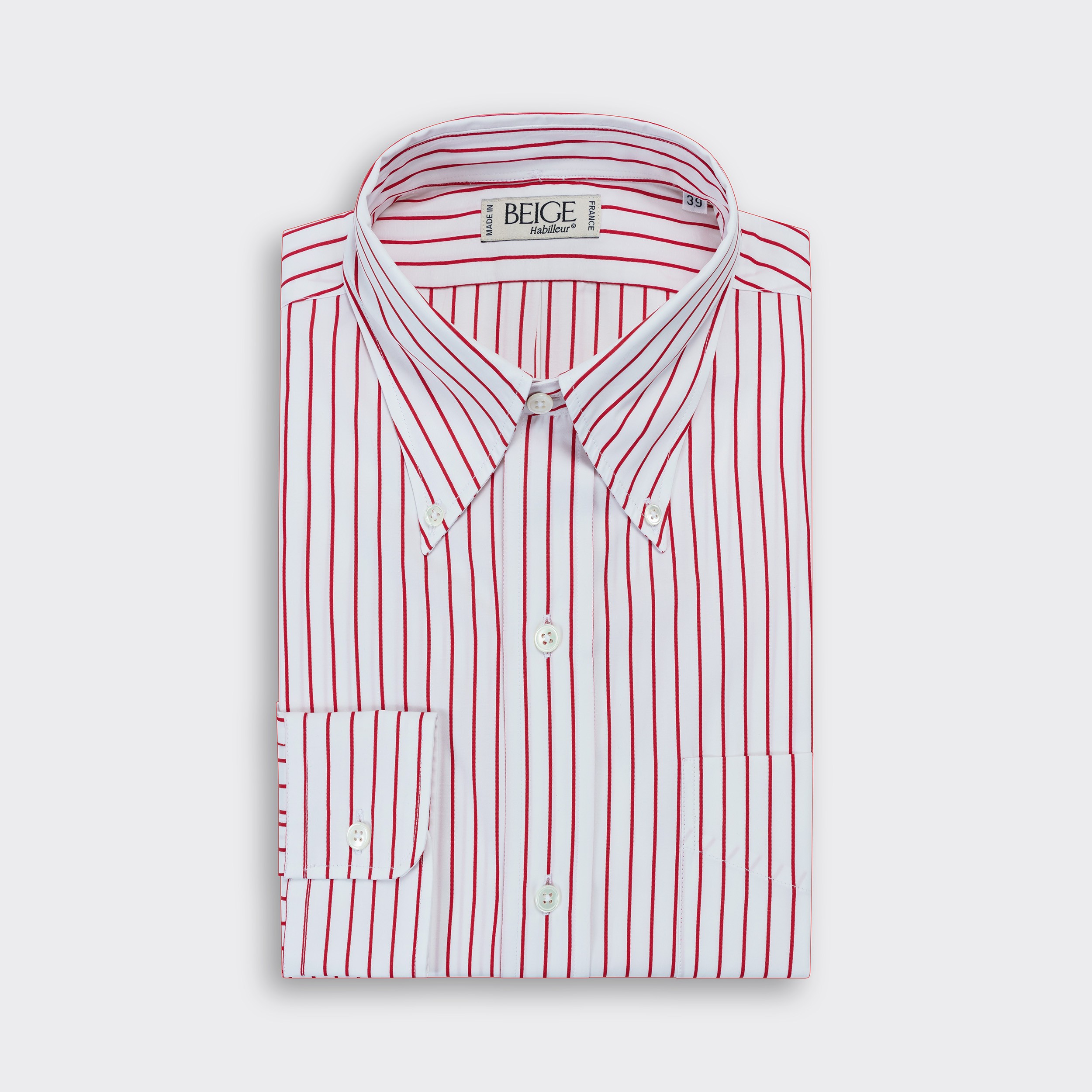 BEIGE : Stripes Button-Down Shirt : White/Red