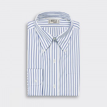 Chemise Col Boutonné Rayures : Blanc/Bleu