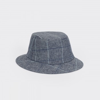 Linen Melange Window Pane Bucket Hat : Blue