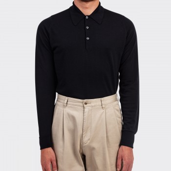 Merino Wool Long Sleeves Polo Shirt : Black