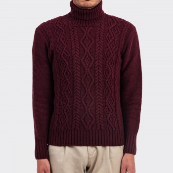 Pull Aran Mérinos Col Roulé : Bordeaux