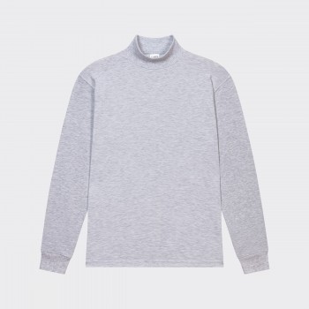 T-Shirt Fin Col Cheminée : Gris