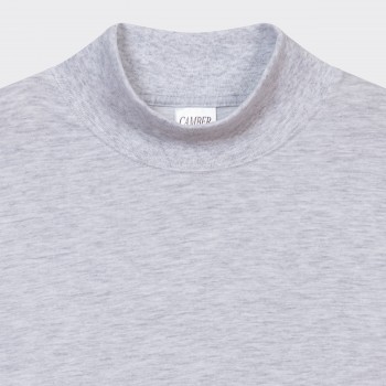 T-Shirt Fin Col Cheminée : Gris