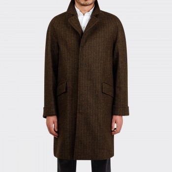 "CORB" Chevron Tweed Coat : Dark Brown