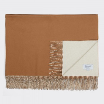 Cashmere Reversible Throw : Dark Camel/Off White