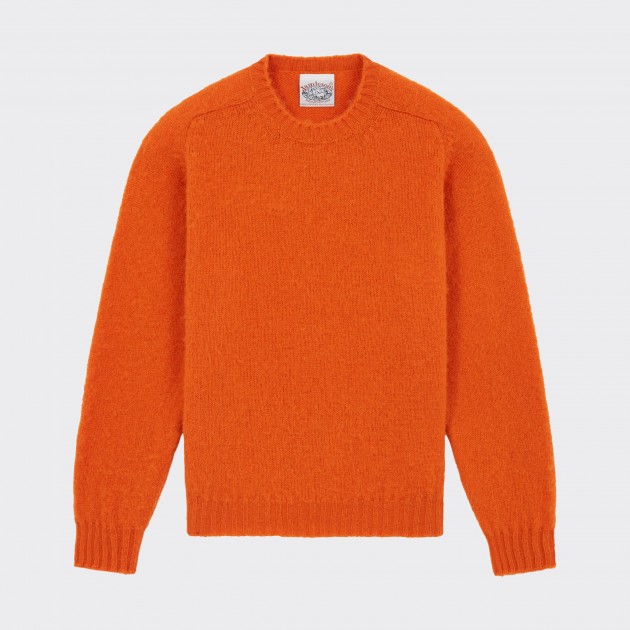 Pull Col Rond Laine Peignée : Orange